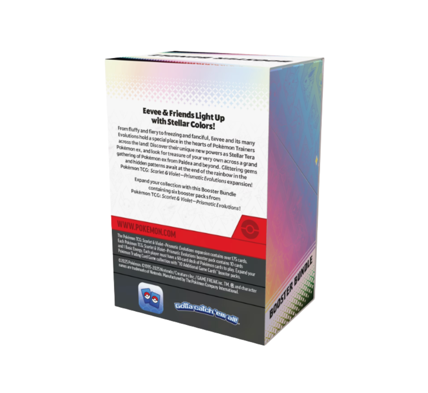 Packaging back of Pokémon Prismatic Evolutions Booster Bundle