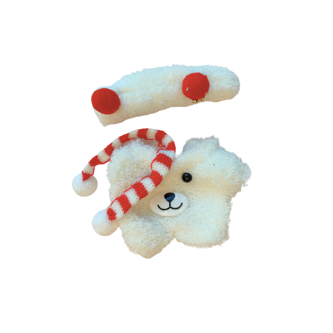 Blind Box Island Labubu outfit set with fuzzy bear coat, red-white candy scarf, and white headband with red dots. Fits Big Into Energy, Exciting Macarons and Have a Seat series.