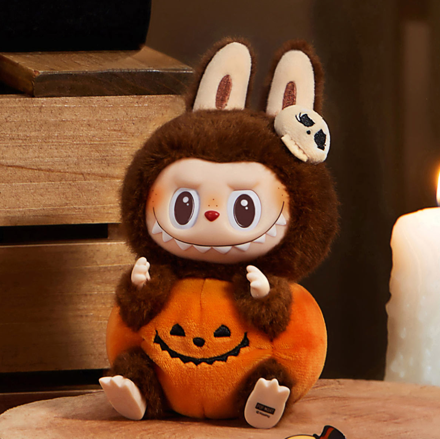 Pop Mart Labubu Happy Halloween Party Series Sitting Pumpkin Vinyl Plush Pendant cute pumpkin
