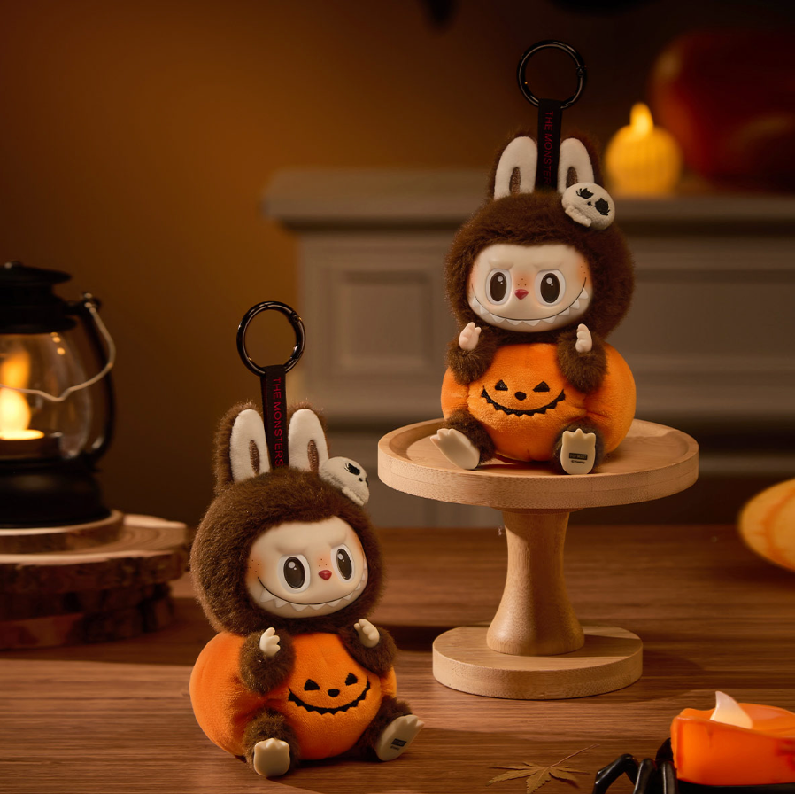 Pop Mart Labubu Happy Halloween Party Series Sitting Pumpkin Vinyl Plush Pendant 2 pmpkins sitting